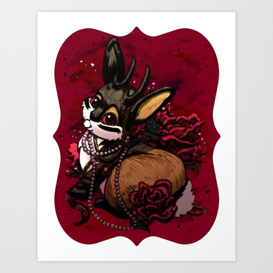 Jackalope, Pearls, and Roses Art Print