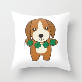 Beagle Shamrocks Cute Animals For Happiness Throw Pillow