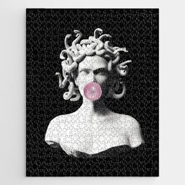 Medusa blowing pink bubblegum bubble Jigsaw Puzzle | Painting, Bubble, Snakes, Funny, Pink, Digital Manipulation, Myth, Greek Mythology, Gorgon, Sculpture 