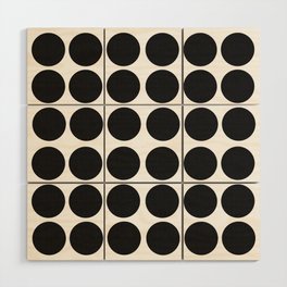 Retro Modern Midi Black Polka Dots On White Wood Wall Art