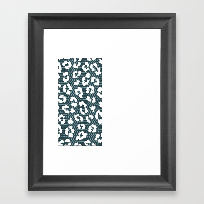 White Leopard Print Lace Vertical Split on Dark Green Framed Art Print