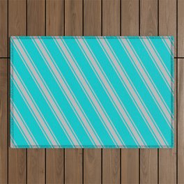 [ Thumbnail: Dark Turquoise and Grey Colored Stripes/Lines Pattern Outdoor Rug ]