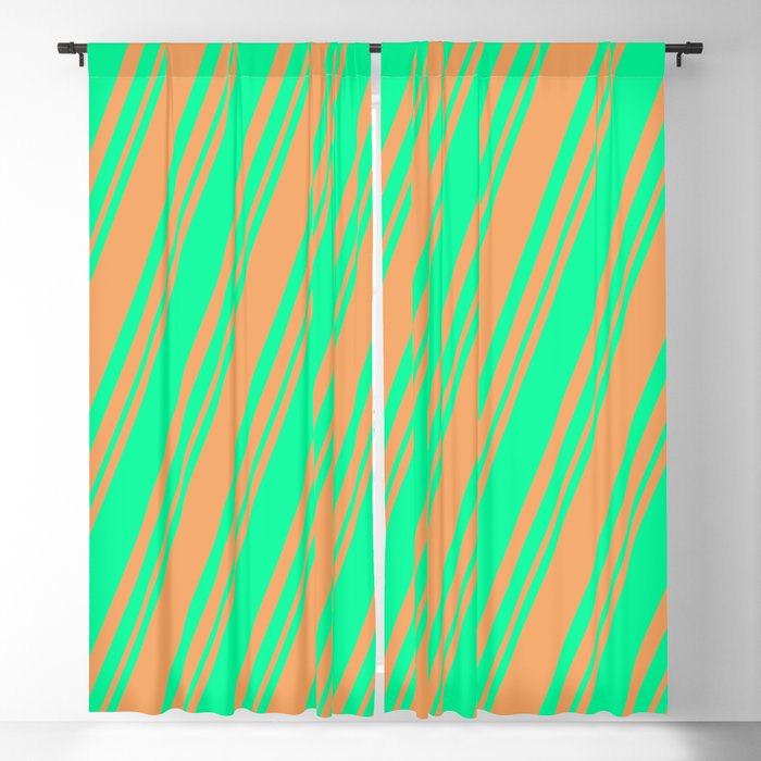 Green & Brown Colored Lined Pattern Blackout Curtain