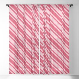 [ Thumbnail: Pink and Crimson Colored Lined/Striped Pattern Sheer Curtain ]