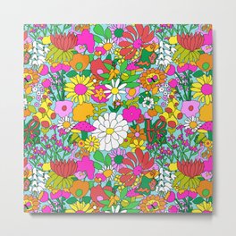60's Groovy Garden in Blue Metal Print | 60S, Curated, Garden, Graphicdesign, Midcentury, Peace, Retro, 1960S, 1970S, Floral 