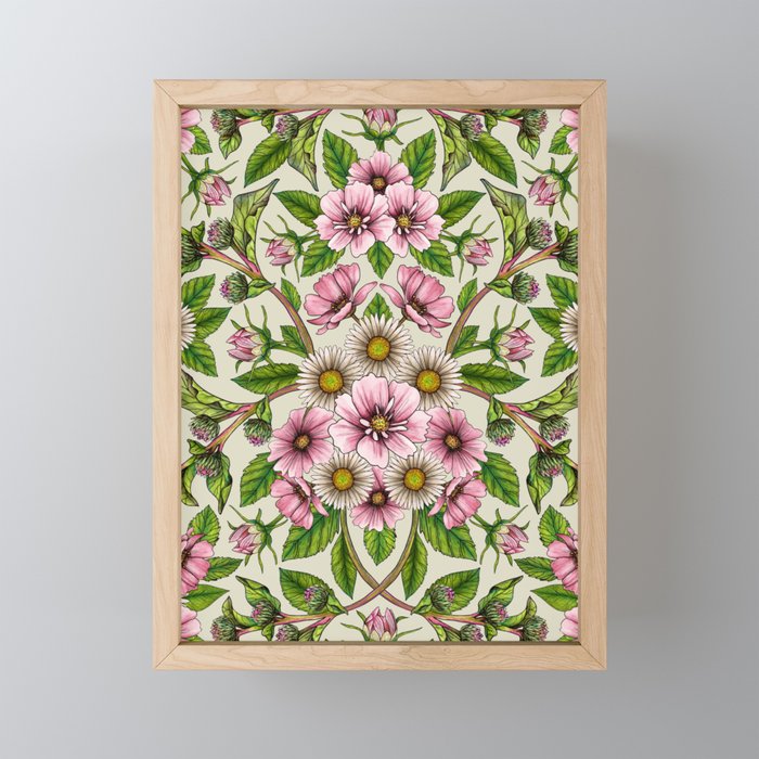 Pink Cosmos Flowers & White Daisies Framed Mini Art Print
