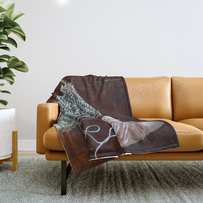 knitting knitting photos oatmeal color peach natural color scarf cotton Throw Blanket by Ellens Style Yokohama Society6