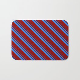 [ Thumbnail: Blue and Dark Red Colored Stripes Pattern Bath Mat ]