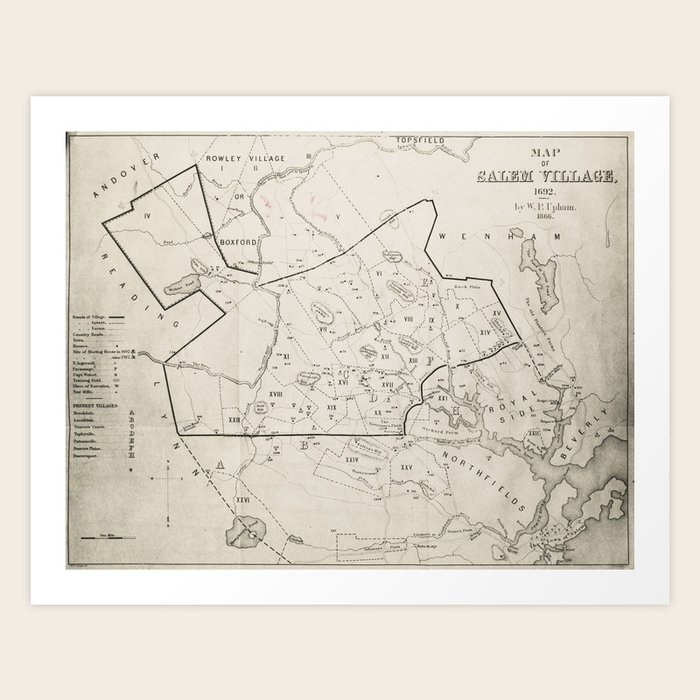 Vintage 1692 Map of Salem MA Village (1866) Art Print by BravuraMedia ...