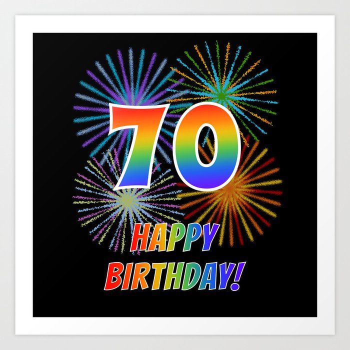 70th Birthday "70" & "HAPPY BIRTHDAY!" w/ Rainbow Spectrum Colors + Fun What Color Is For 70th Birthday