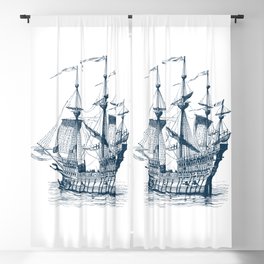 Blue vintage nautical wind sailing boat Blackout Curtain