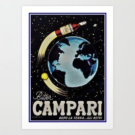 Vintage 1963 Rocket Bottle & Planet Bitter Campari Advertisement Art Print