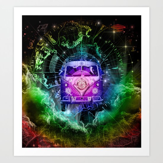 galaxy vintage voyager world map design 1 Art Print