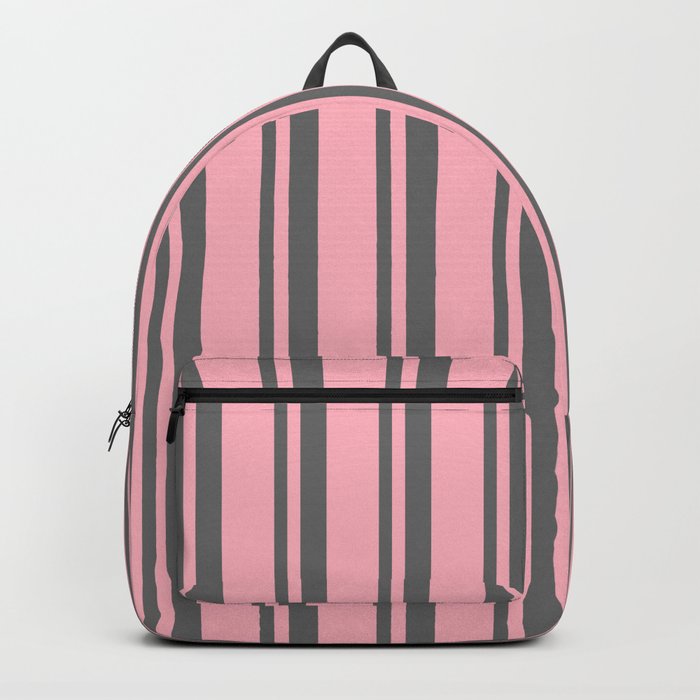 Dim Gray & Light Pink Colored Stripes Pattern Backpack