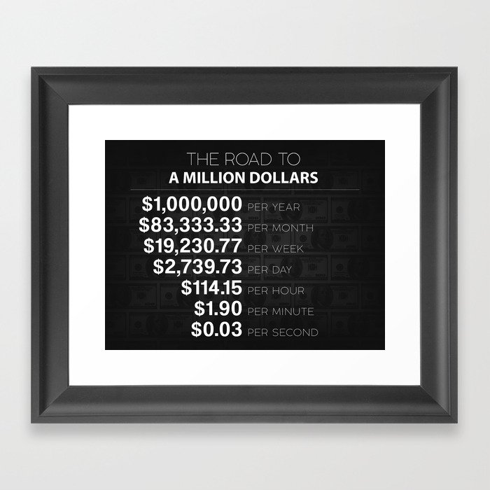 The Road To A Million Dollars Motivational Money Artwork Framed Art Print