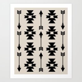 Southwestern Arrow Pattern 251 Black and Linen White Art Print