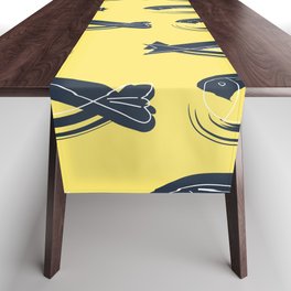 Swimming Fishes Pattern Yellow Background Table Runner