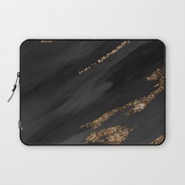 Black Paint Brushstrokes Gold Foil Abstract Texture Laptop Sleeve