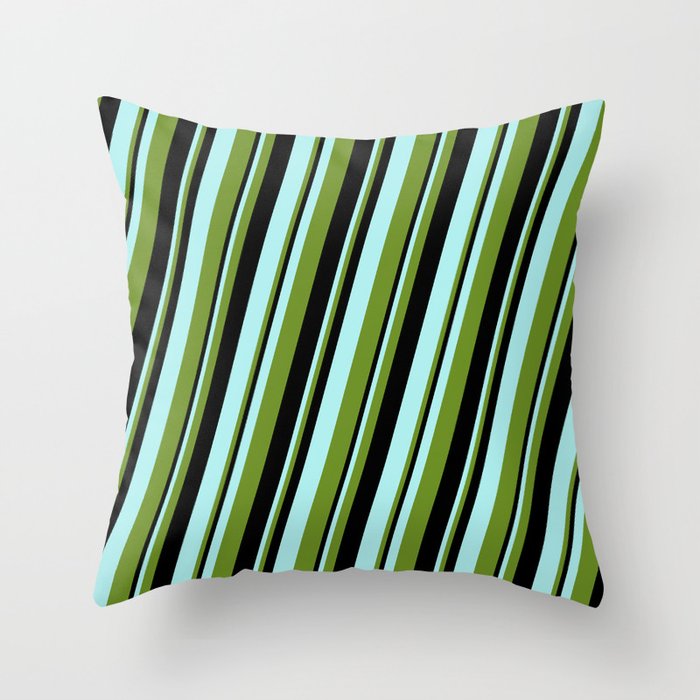 Turquoise, Green & Black Colored Lines/Stripes Pattern Throw Pillow