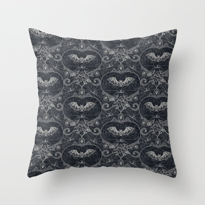 Gothic lace-bats-black Throw Pillow