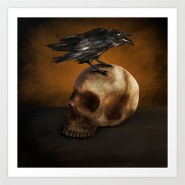 Raven and Skull Art Print