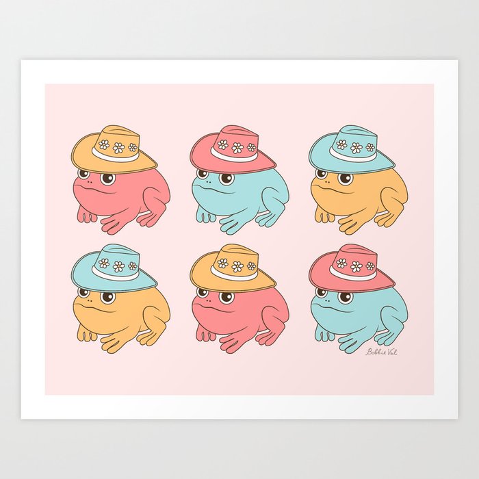 Cute Cowboy Frogs, Frog with Cowboy Hat Fun and Colorful Art Print