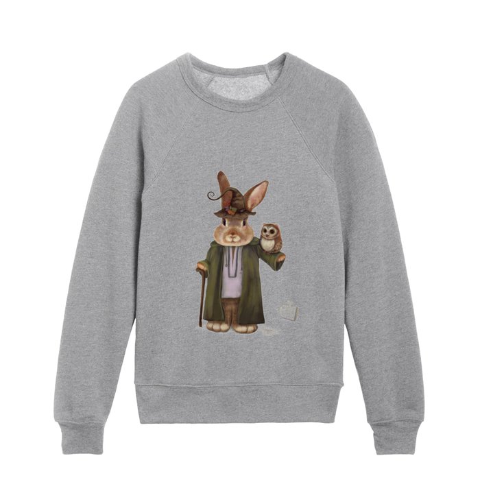 Wizard bunny with his owl friend Kids Crewneck