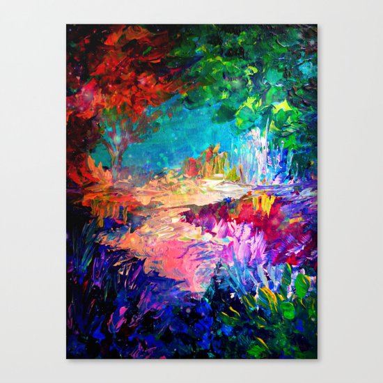 WELCOME TO UTOPIA Bold Rainbow Multicolor Abstract Painting Forest Nature Whimsical Fantasy Fine Art Canvas Print