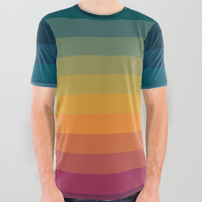 All Over Graphic Tee | Colorful Abstract Vintage 70s Style Retro Rainbow Summer Stripes by Alphaomega - Small - Society6