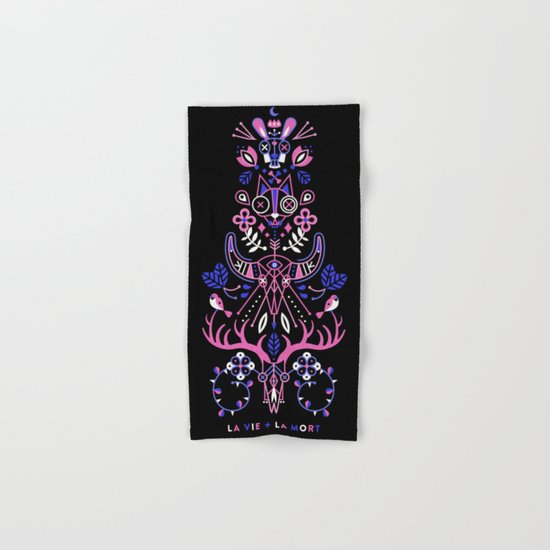 La Vie & La Mort – Pink & Periwinkle on Black Hand & Bath Towel