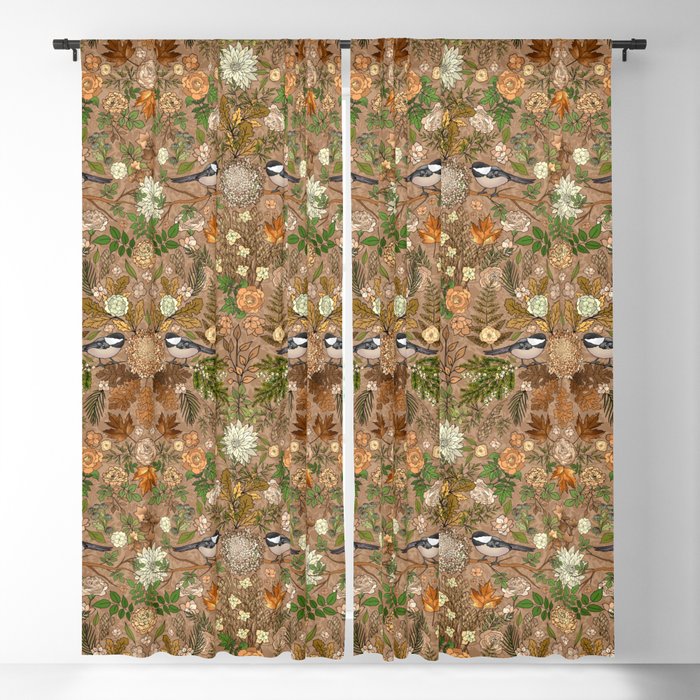 Chickadees in a Muted Garden  Blackout Curtain