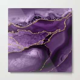Glamour Purple Bohemian Watercolor Marble With Glitter Veins Metal Print
