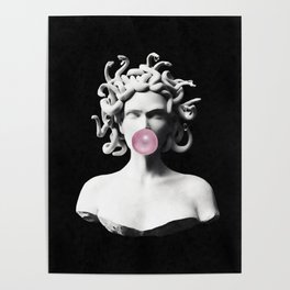 Medusa blowing pink bubblegum bubble Poster