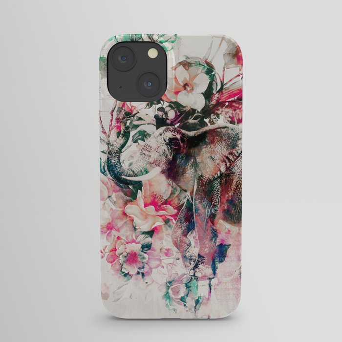 Watercolor Elephant and Flowers iPhone Case