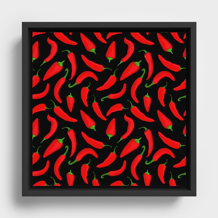 Red Chilli Peppers Pattern Framed Canvas