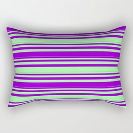 [ Thumbnail: Green and Dark Violet Colored Striped Pattern Rectangular Pillow ]