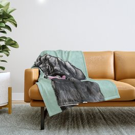 Bubble Gum Black Pug in Green Throw Blanket