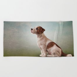 Jack Russell Terrier. Drawing, illustration funny dog Beach Towel