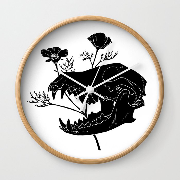 Coyote Skull with California Poppies Wall Clock