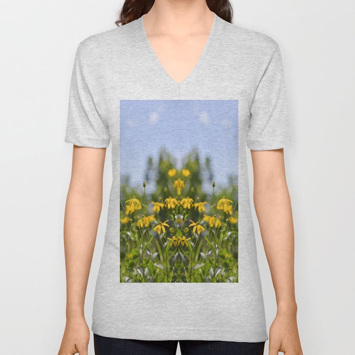 more tests flower print V Neck T Shirt