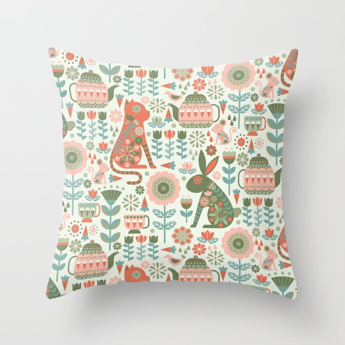 Mad Tea Party - Spring Garden Throw Pillow