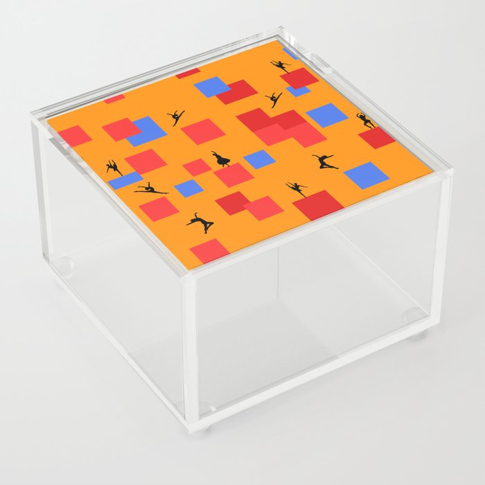 Dancing like Piet Mondrian - Composition in Color A. Composition with Red, and Blue on the orange background Acrylic Box
