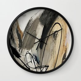 Drift [5]: a neutral abstract mixed media piece in black, white, gray, brown Wall Clock