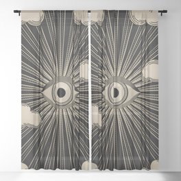 Radiant eye minimal sky with clouds - black and gold Sheer Curtain