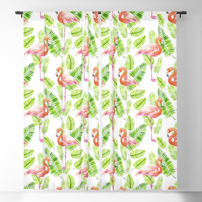 Flamingos and tropical leaves  Blackout Curtain