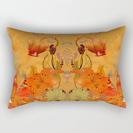 Boho Floral Pattern Rectangular Pillow
