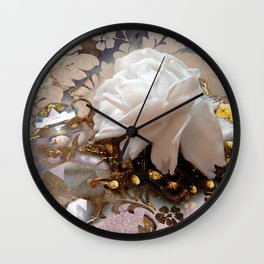 Winter Rose Wall Clock | Goldenlight, Glimmersmith, Digital, Goldtexture, Chandelierpieces, Yellowgold, Fantasyart, Floralart, Beauty, Brown 