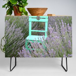 Green Chair In A Lavender Field Photograph Credenza
