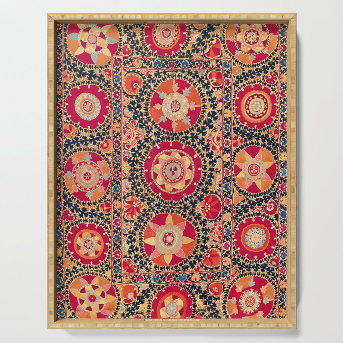 Kermina Suzani Uzbekistan Floral Embroidery Print Serving Tray