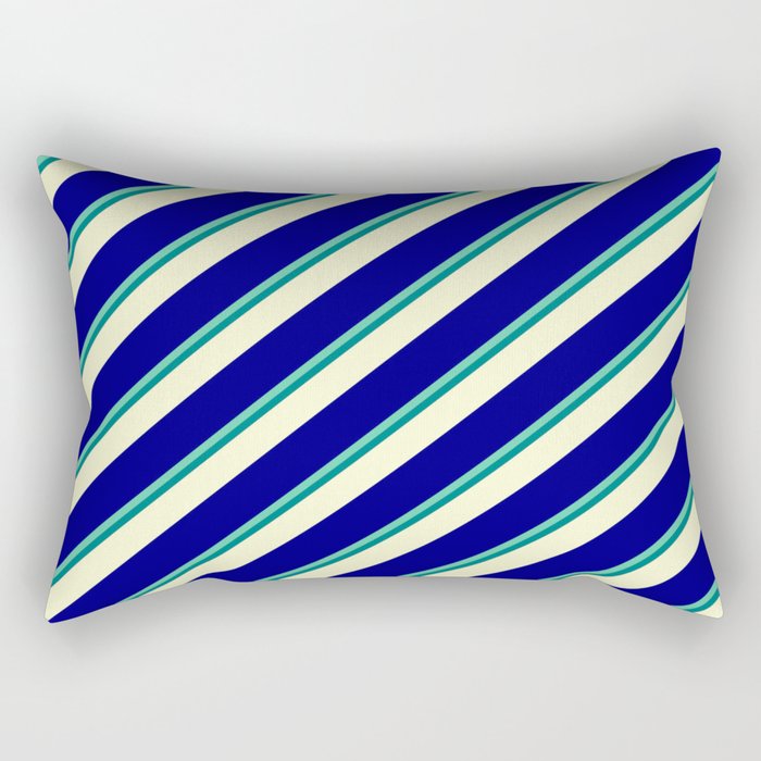 Aquamarine, Teal, Light Yellow & Blue Colored Lines Pattern Rectangular Pillow